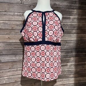 Lands' End Coral and Navy High Neck Tankini Top